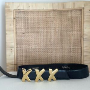 Vintage Paloma Picasso Triple XXX belt, dark blue with gold.